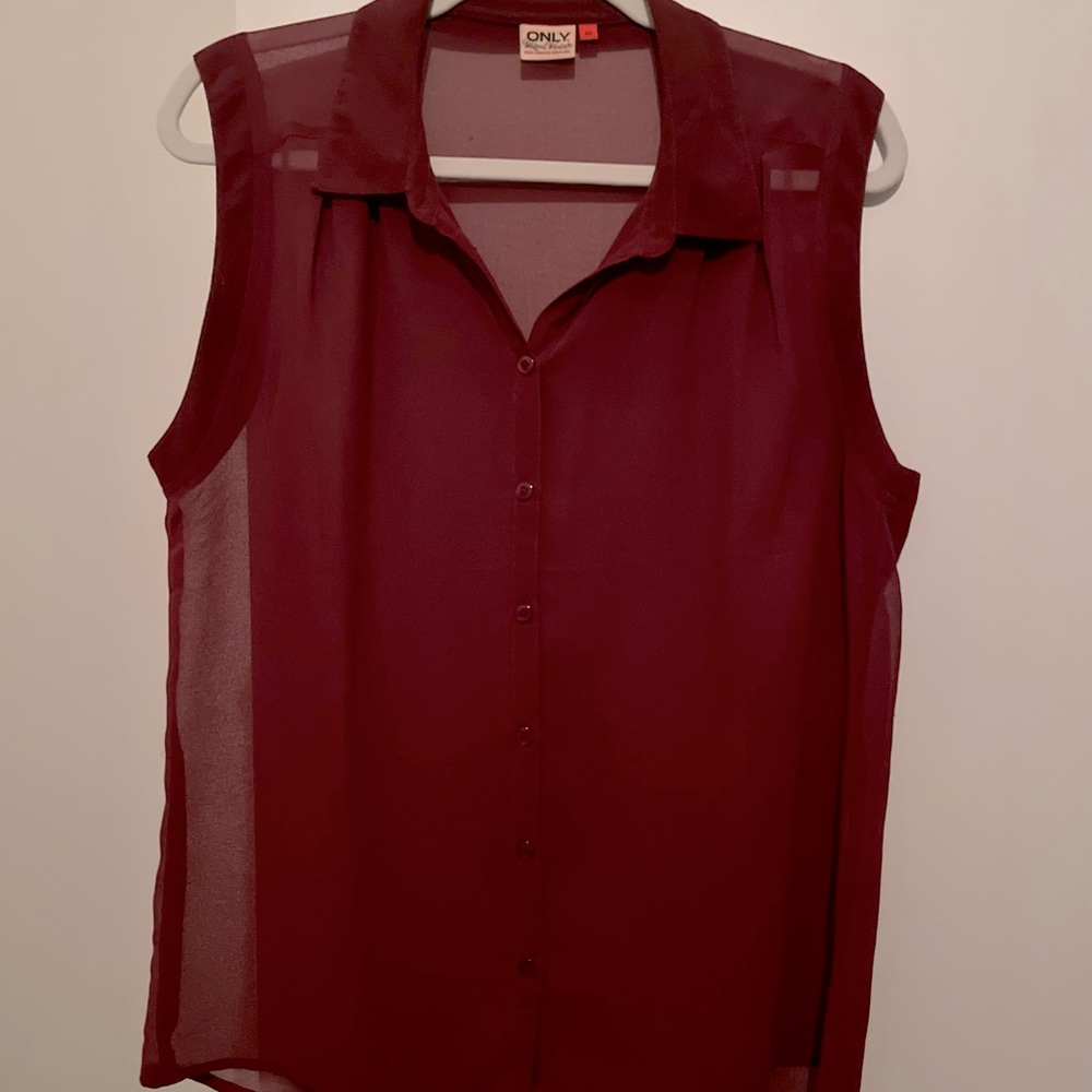 Sheer Burgundy Sleeveless Shirt, Size 12